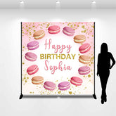 Lofaris Custom Name Pink Macarons Happy Birthday Backdrop